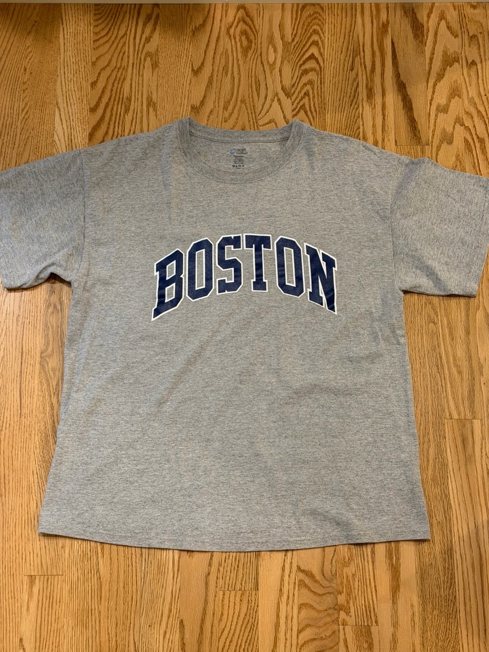 Port and Company Grey Tee with Navy BOSTON Print